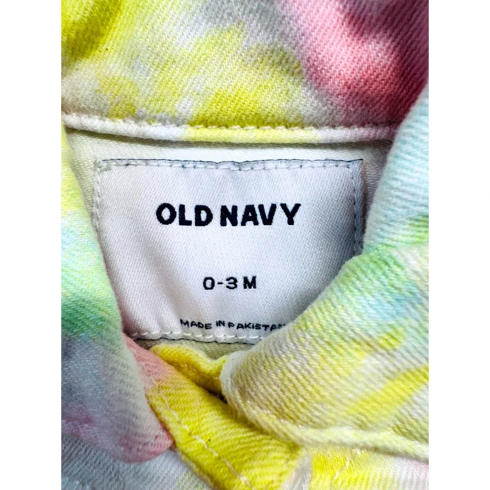 Old Navy Denim Jacket Kids 0-3M Pink Yellow Blue Tie Dye Button Up Trucker